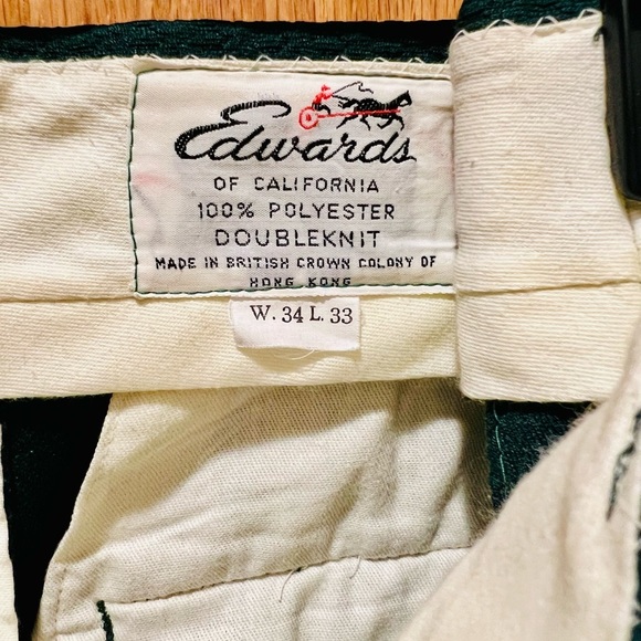 Vintage Edwards of California 100% Polyester Doubleknit Dk Green Trousers w/ Tag - Picture 2 of 12
